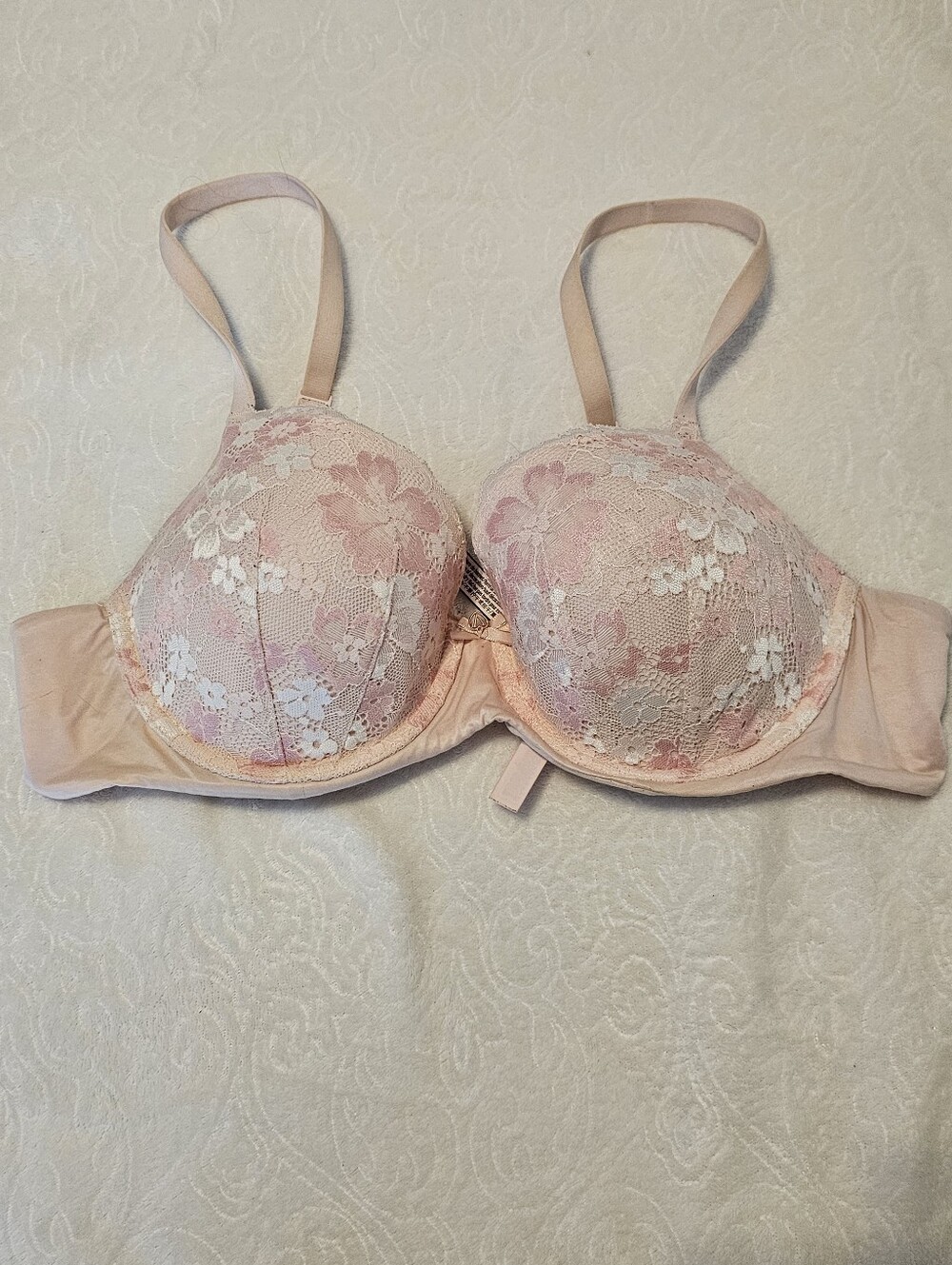 Victoria's Secret Body By Victoria Lined Demi Bra 38C Pink Floral Lace